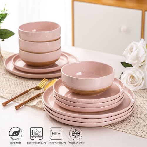 18 Piece Ceramic Dinnerware Set, Light Beige Q867296