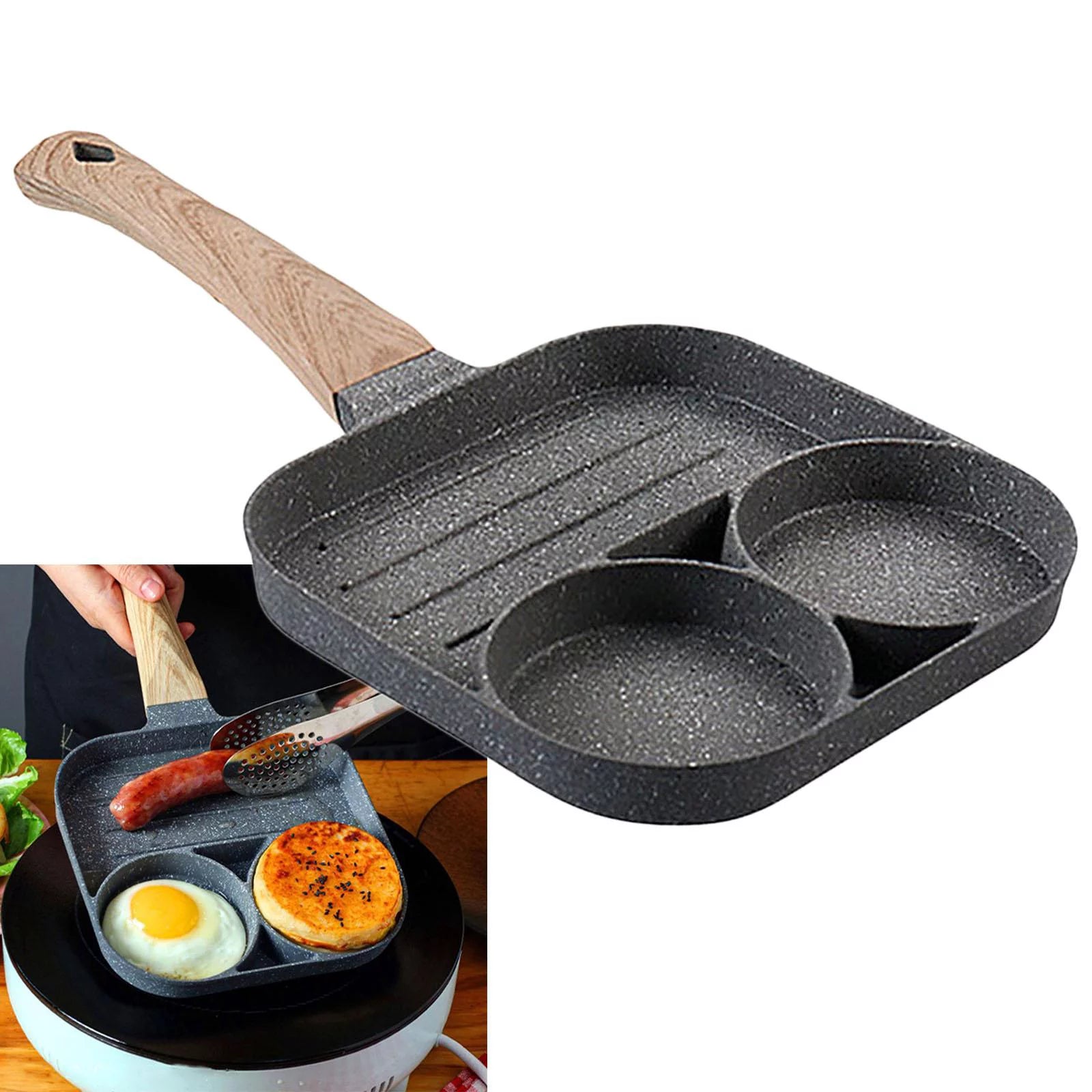 3-Cup Egg Frying Pan with Long Cooking Tool G646233