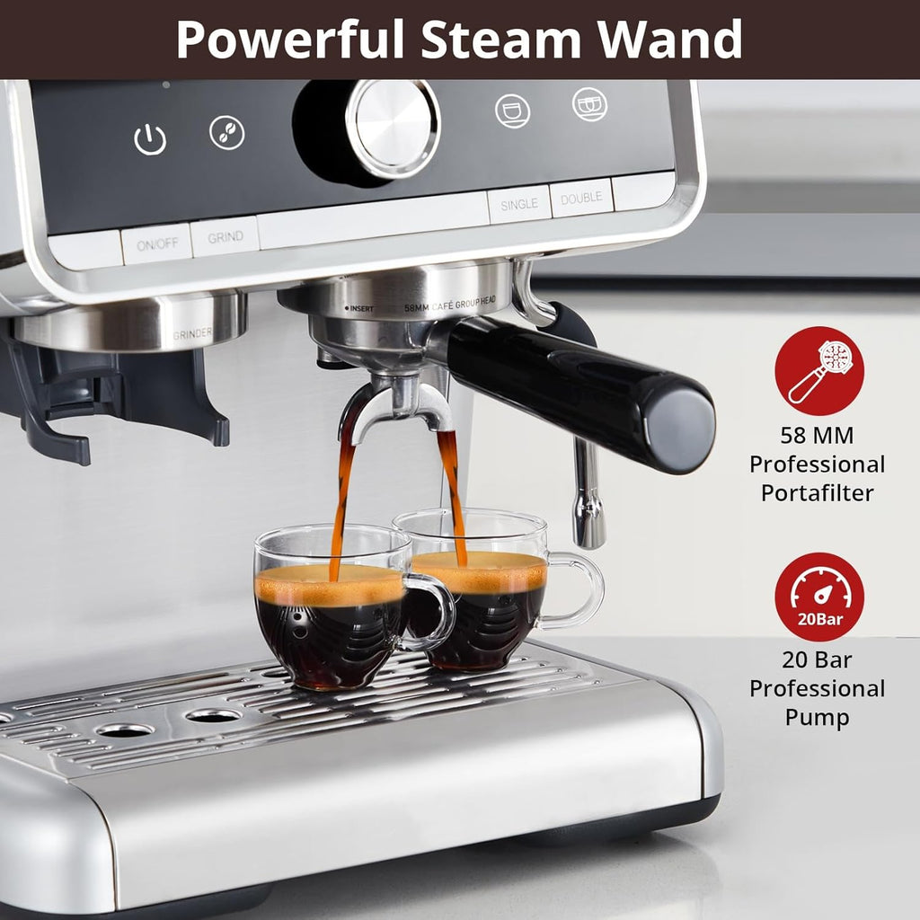 20 Bar Brushed Stainless Steel Espresso Machine with Milk Frother Steam Wand Z23889