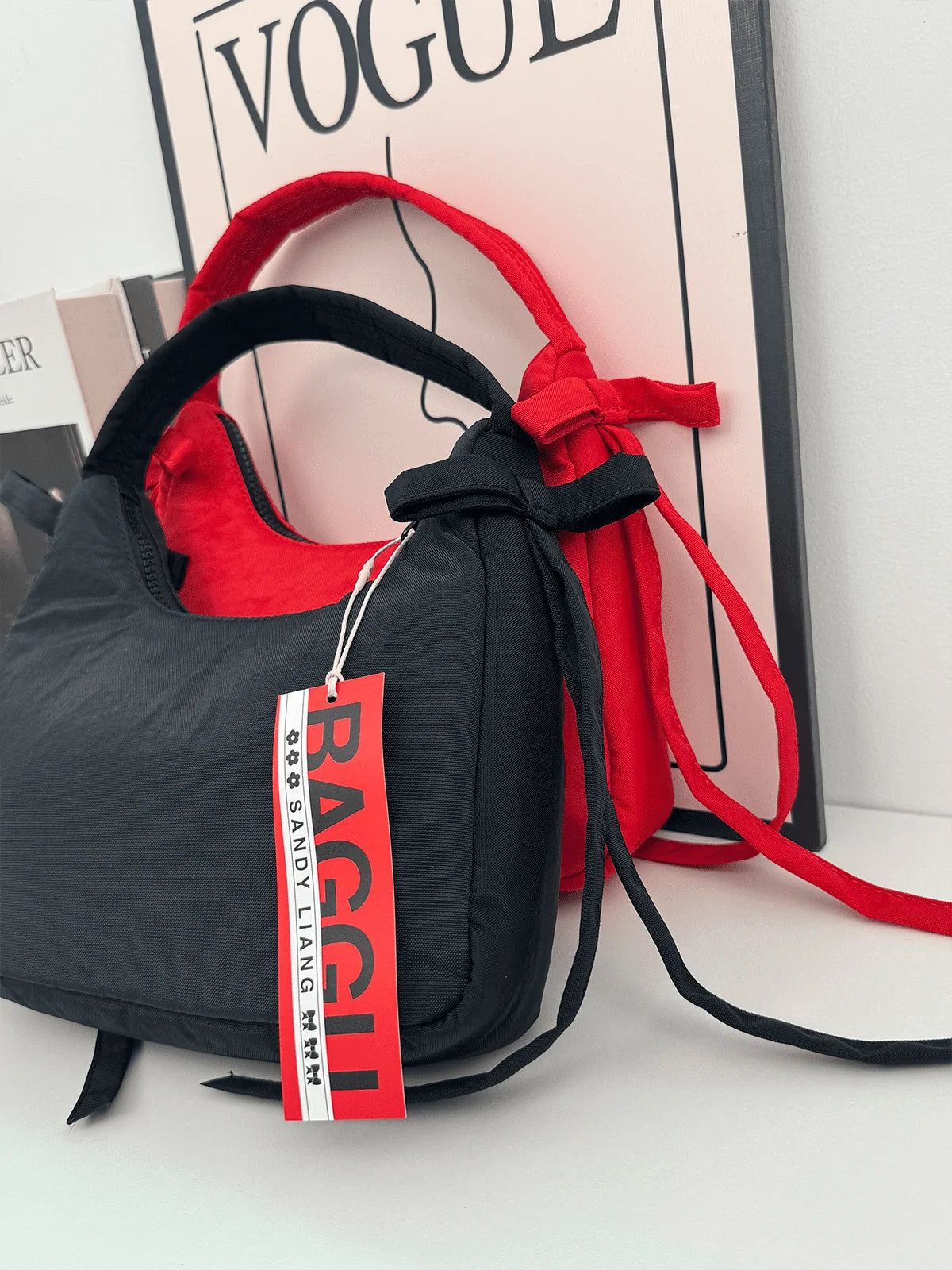 Mini Bow Nylon Handbag-BLACK K76167