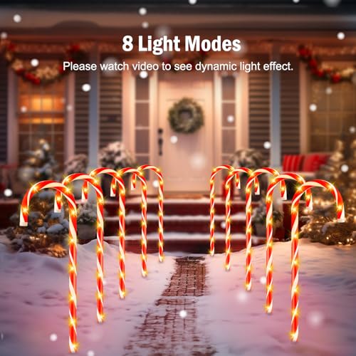 20 Packs Solar Candy Cane Lights Outdoor Pathway, 8 Modes LED Candy Cane Decorations K9656