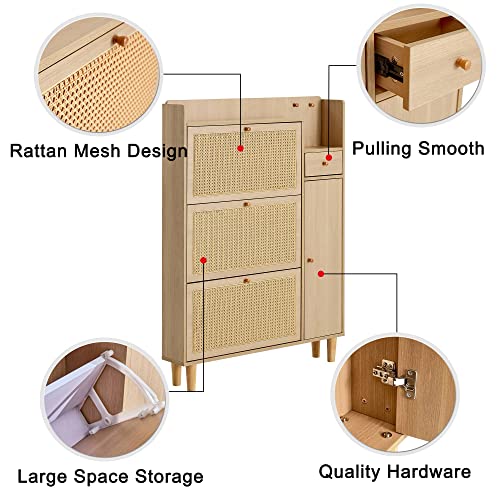 Shoe Cabinet Storage with Rattan Doors & Adjustable Shelves Y84746