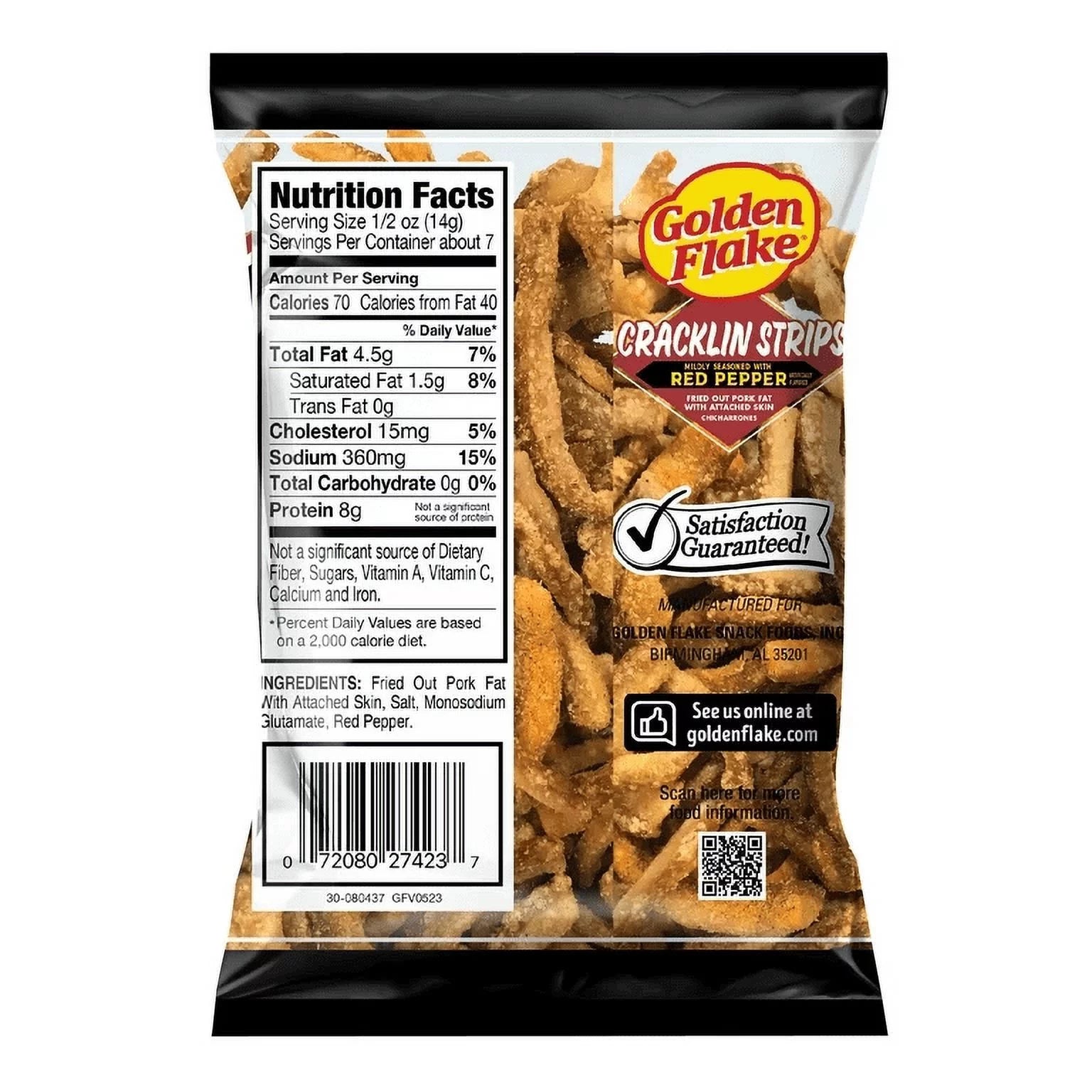 Mildly Seasoned Fried Pork Cracklin Strips with Red Pepper, 3.5 oz. Bags (6 Bags) J6605