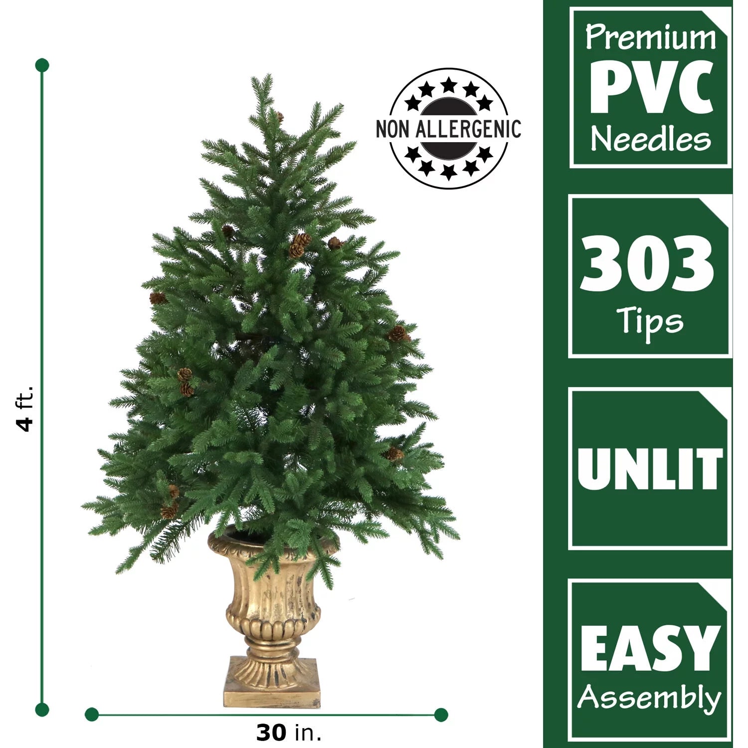 4-Ft. Noble Fir Artificial Tree with Metallic Urn Base M750