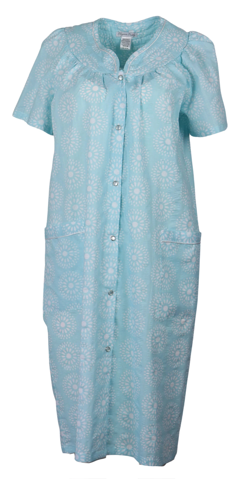 Aqua Snap-Front Duster Robe With Pockets Y984