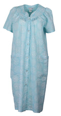 Aqua Snap-Front Duster Robe With Pockets Y984