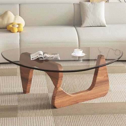Glass Coffee Table with Solid Wood Base and Clear Glass Top M5105