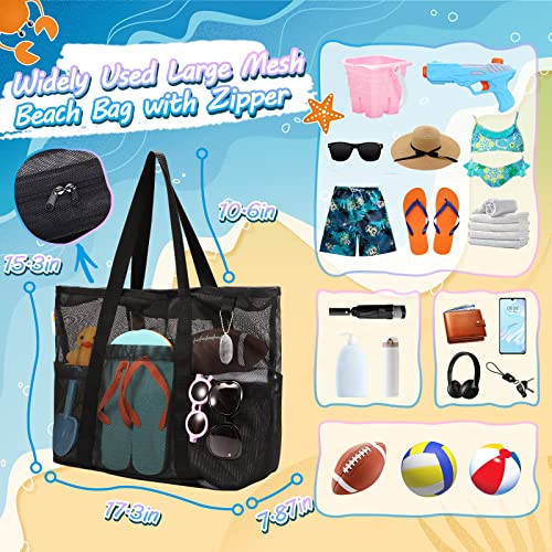Large Mesh Beach Bag with Zipper and 8 Pockets Y16701