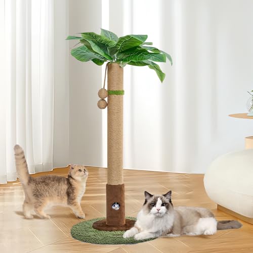35" Tall Sisal Rope Cat Scratching Post with Hanging Ball and Cat Toys W705680