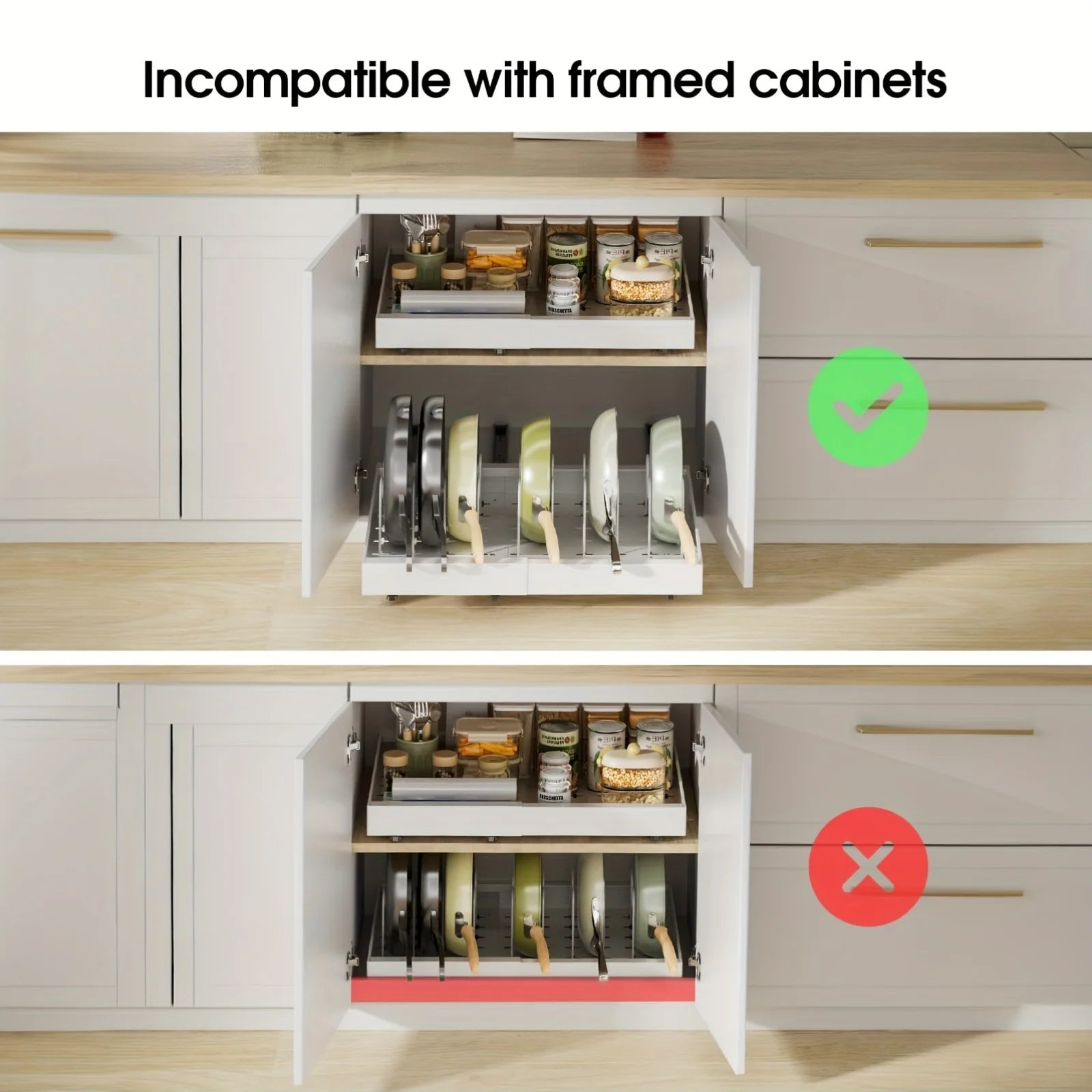 2Pack Expandable Pull Out Cabinet Organizer 16Deep, Slide Out Drawers With 6pcs Divider Racks, Roll Out Shelves Adhesive, Adjustable Width11.7-20 S228960