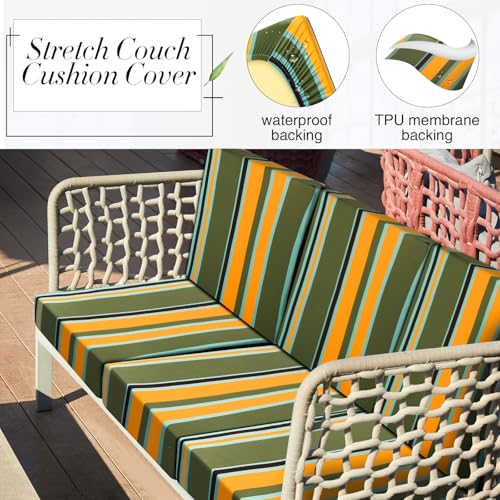 8 Pcs Patio Stretch Sofa Cushion Cover (Blue Red Green) L42266