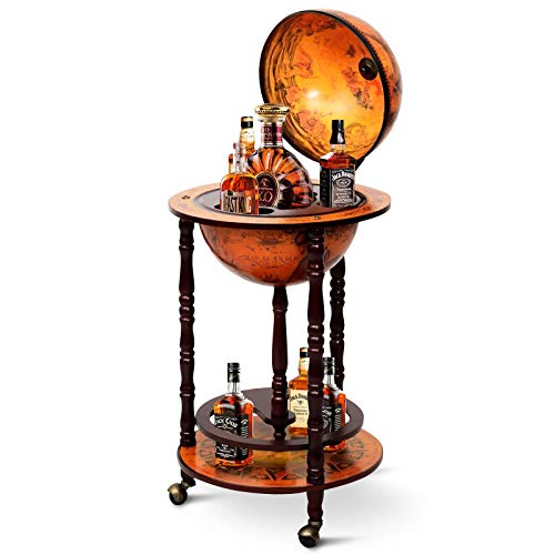 Cream White Wood Globe Bar Cart with Wheels X947376