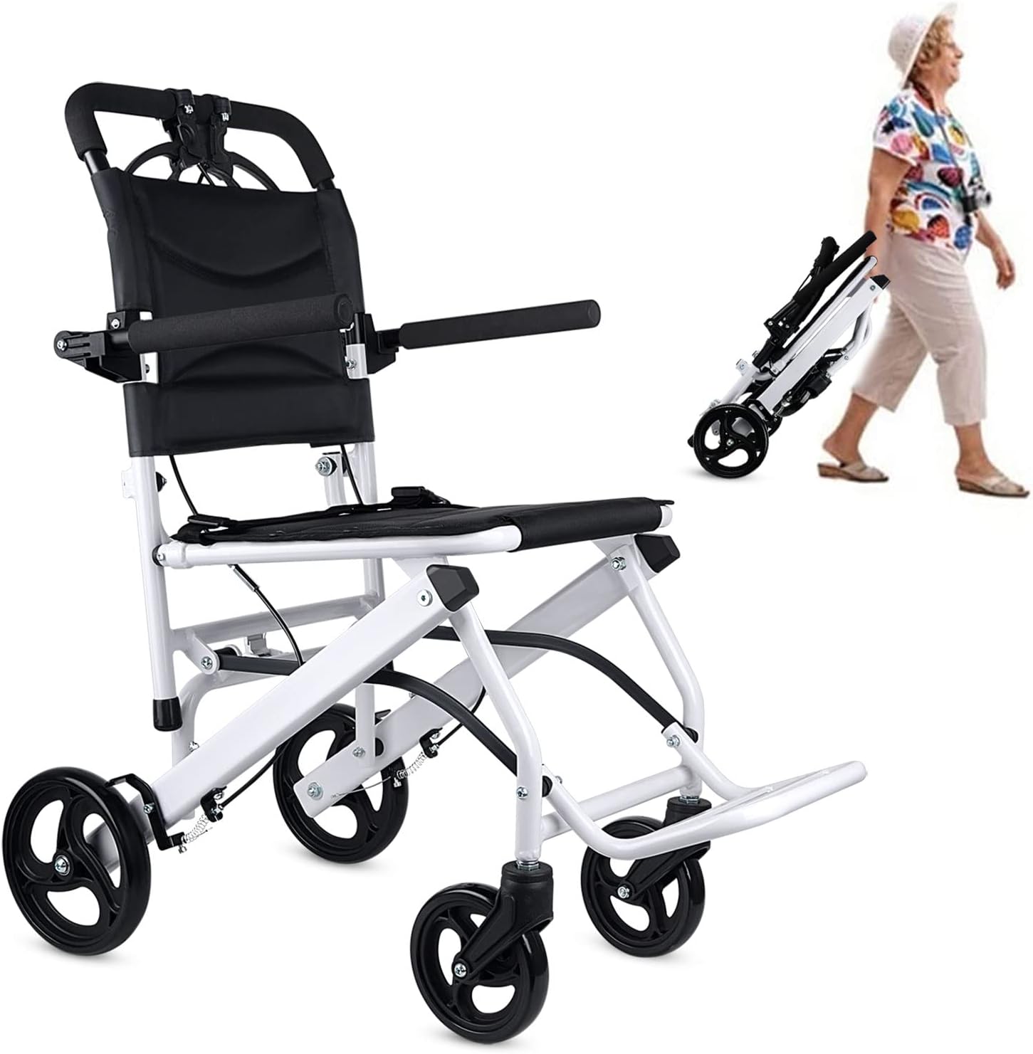 Ultra Light Folding Transport Wheelchair, 16lbs, Aluminum, Handbrakes, Support 220 Lbs Z340