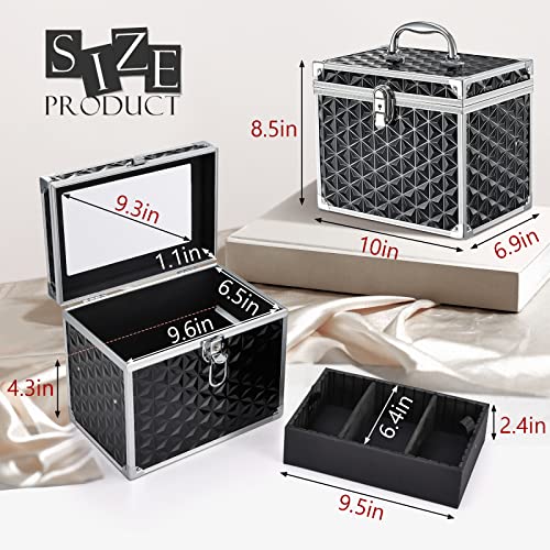 Black Portable Cosmetic Train Case with Divider Tray Mirror T997