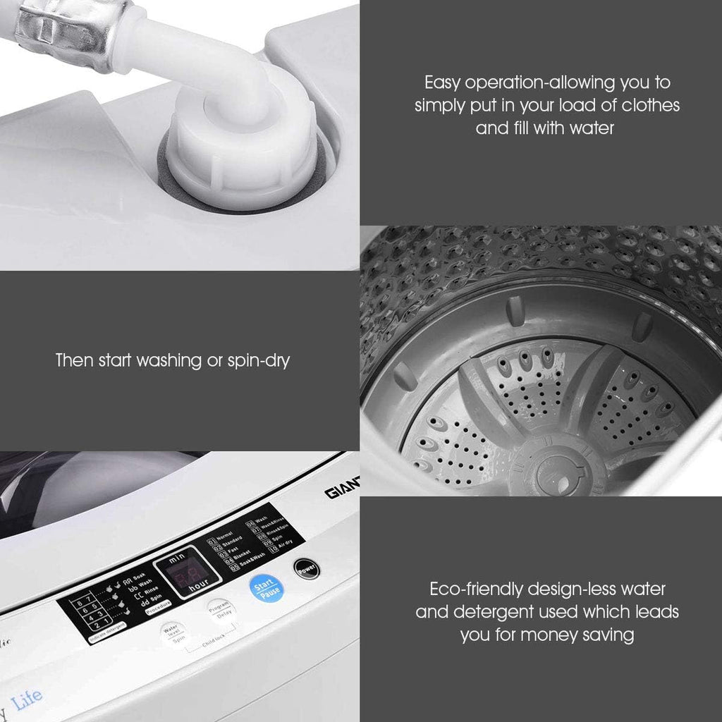 Full-Automatic Portable Compact 1.34 Cu.ft Laundry Washer with Drain Pump 12 Lbs Capacity H63496