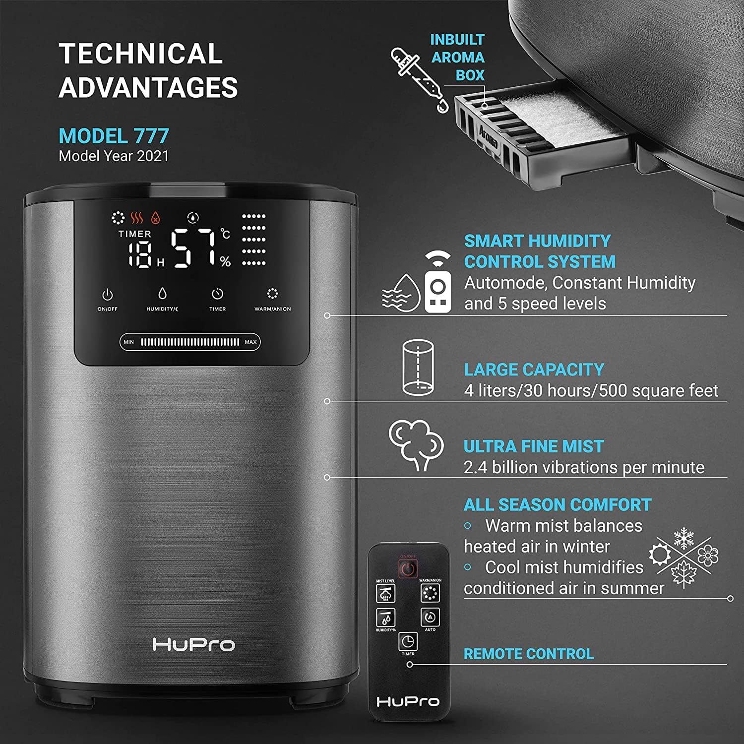 4L Top Fill Cool & Warm Air Ultrasonic Humidifier V8697
