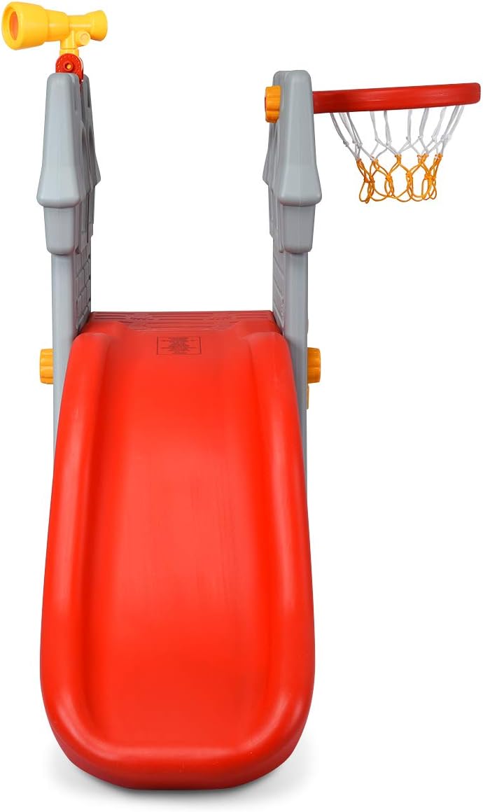 5 in 1 Toddler Slide with Basketball Hoop, Telescope, Crawl Through Space & Climbing Stairs I50449