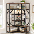 Rustic Brown & Black 7 Shelf Corner Bookshelf E2670