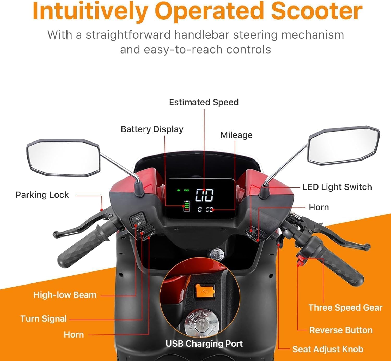 Red 4 Wheel Mobility Scooter 500lbs Capacity N574019