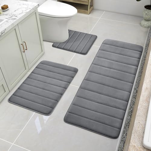 Black Memory Foam Bathroom Rug Set 3 Piece Non Slip Shaggy Bath Mat W8948