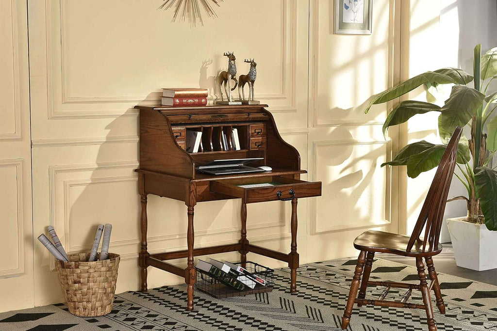 Solid Oak Wood Mini Roll Top Desk P77840