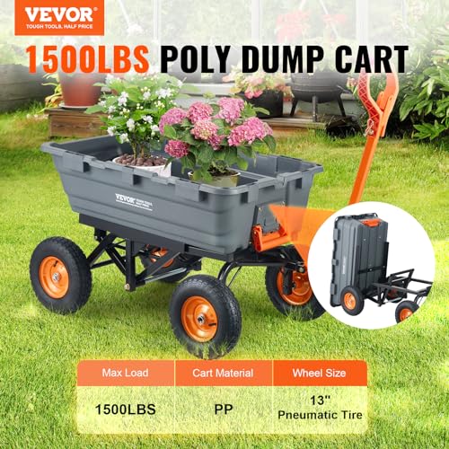 1200lbs 7Cu.Ft. Heavy Duty Poly Dump Cart with 13in All Terrain Wheels E7330