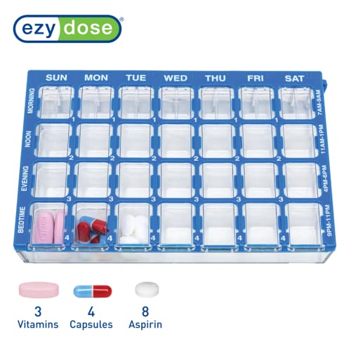 Weekly AM/PM Pill Case, 4 Times a Day, Blue K7366