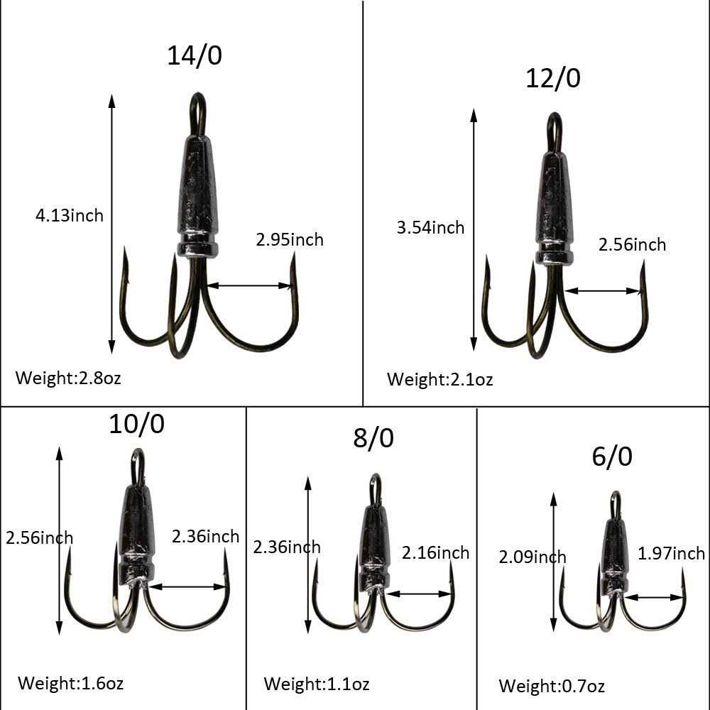 2pcs/Pack Weighted Treble Hooks 5 Sizes 0.7oz 1.1oz 1.6oz 2.1oz 2.8oz U699