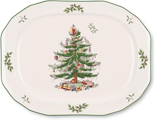 Christmas Tree Sculpted Octagonal Platter, 14-Inch Holiday Serving Platter Y76720