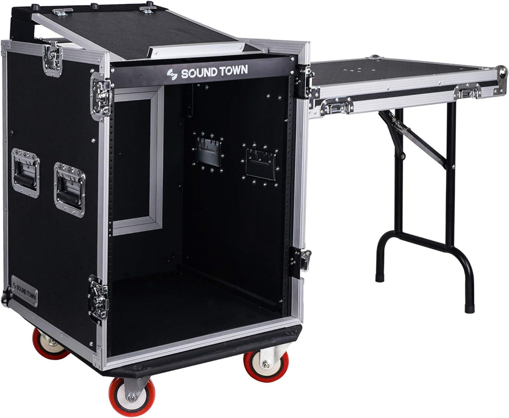 14U PA DJ Rack Case with 11U Slant Mixer Top and Casters V5747