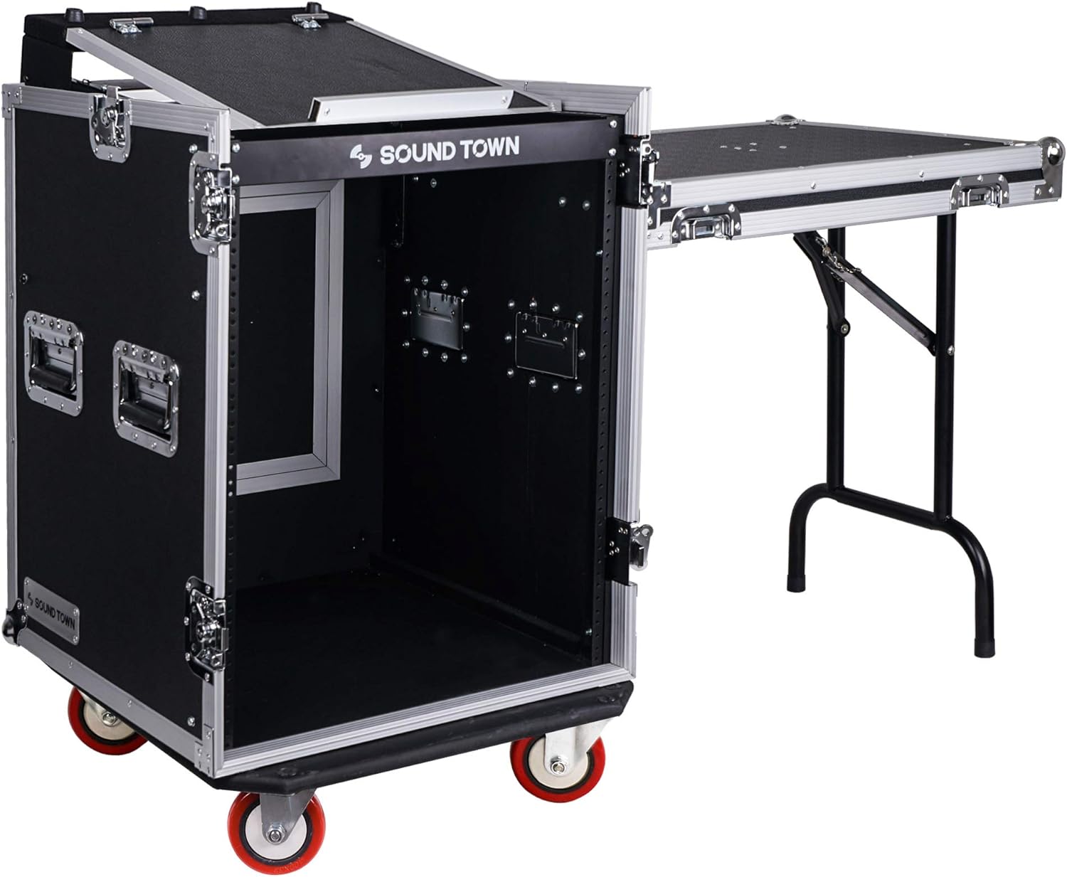 14U PA DJ Rack Case with 11U Slant Mixer Top and Casters V5747