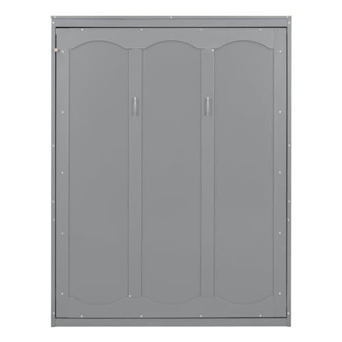 Queen Size Gray Wooden Murphy Bed with Storage Shelves N65414