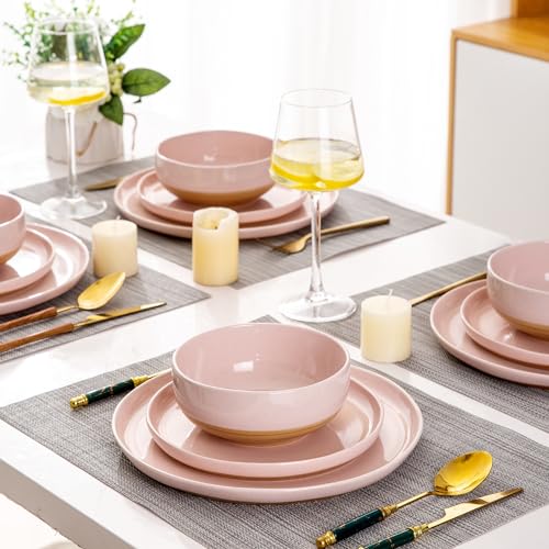 18 Piece Ceramic Dinnerware Set, Light Beige Q867296
