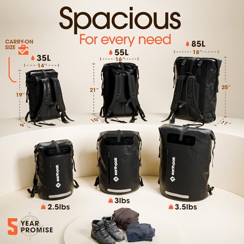 Waterproof Backpack with Roll-Top Closure and IPX8 Waterproof Phone Case (Black, 35L) M2370