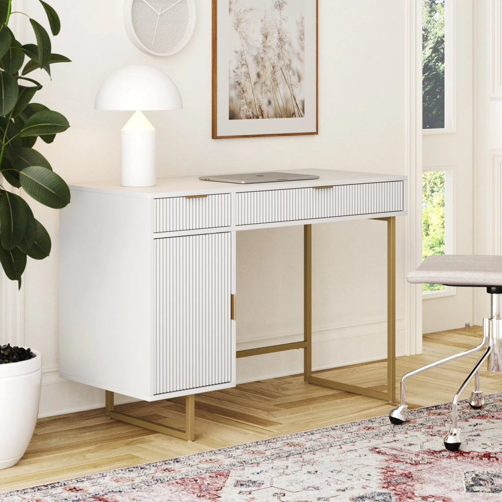 White Computer Desk with Drawers and Cabinet Storage N6069