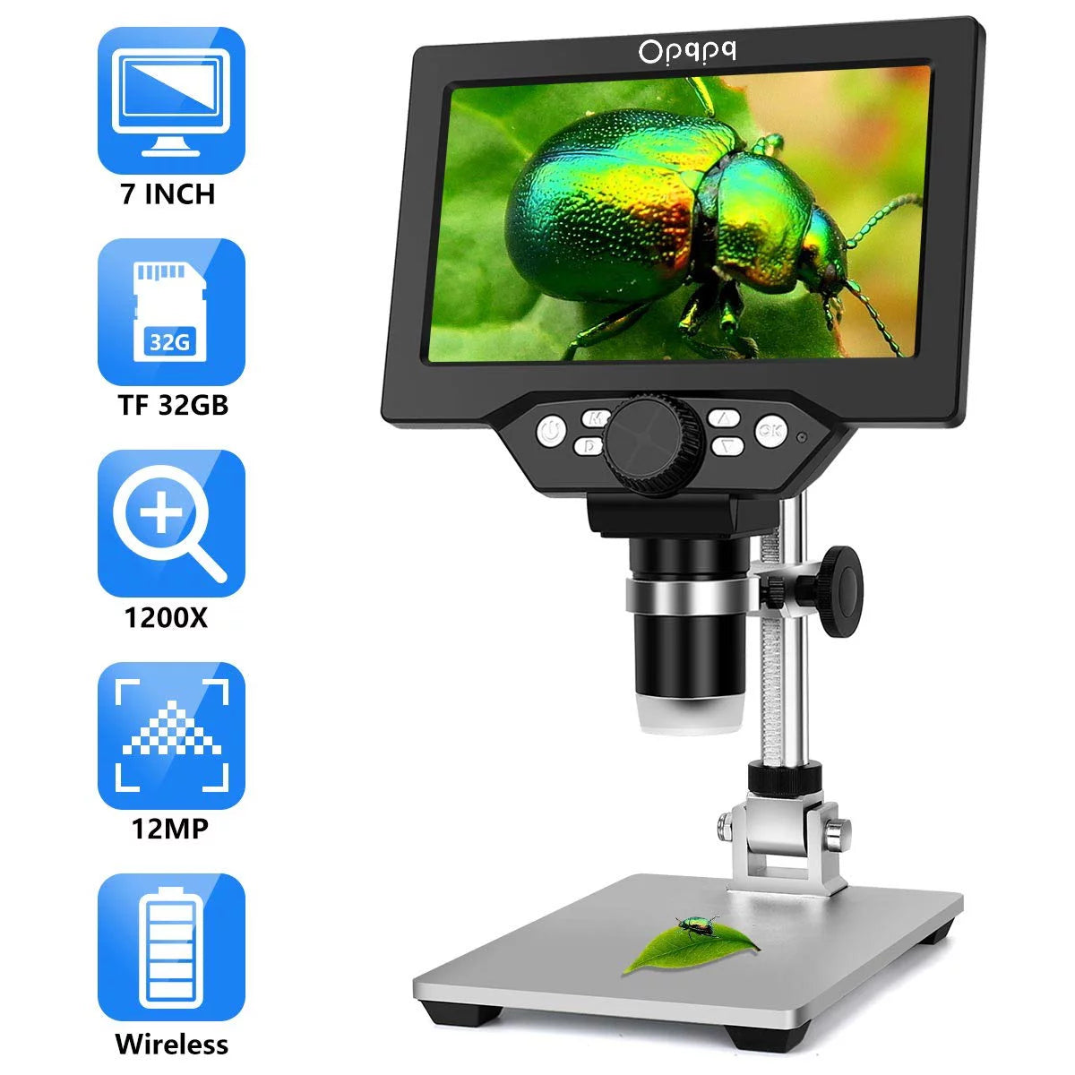 7" LCD Digital Microscope, 1200X Coin Microscope with 32GB Card, 12MP Camera, LED Fill Lights, Wired Remote O621