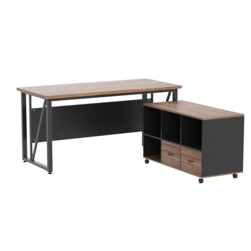 63 inches L-Shaped Computer Desk with File Cabinet and Drawers D630
