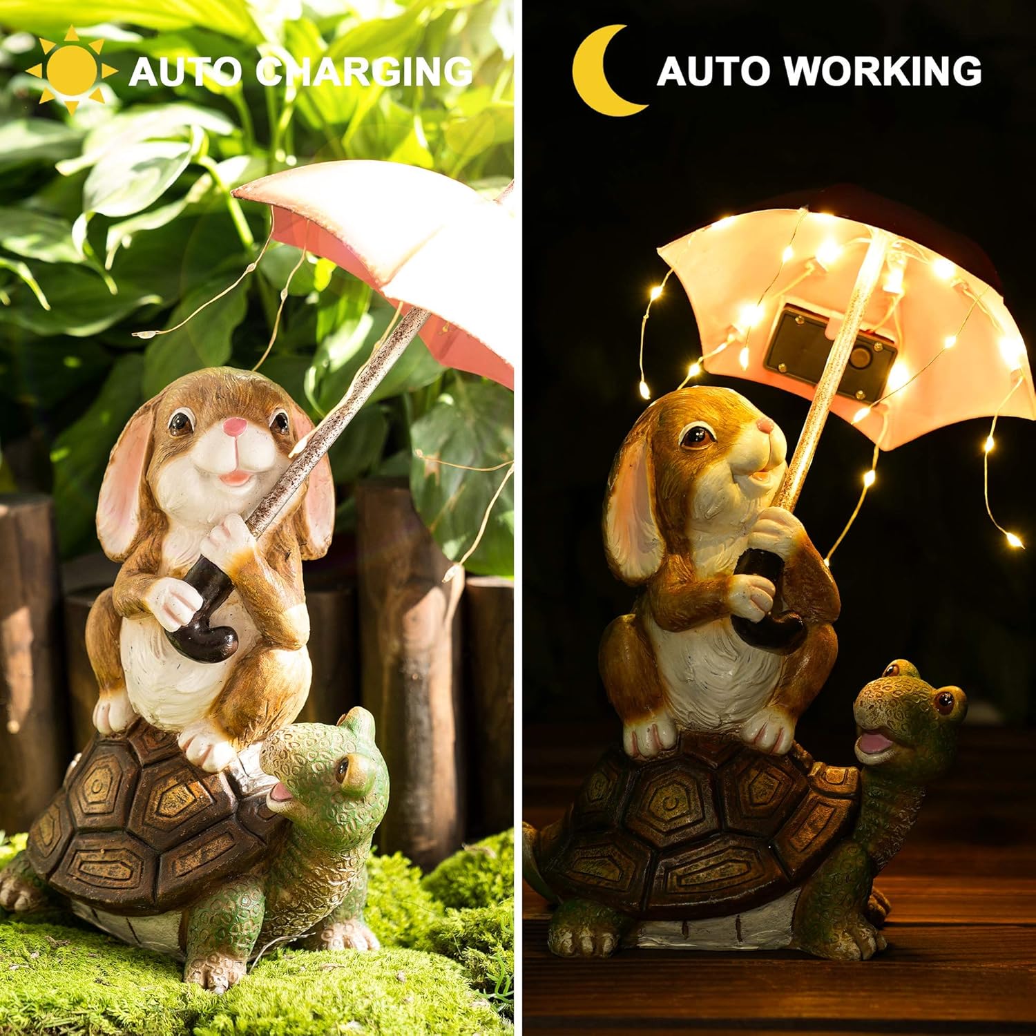 Solar Garden Statues Rabbit Turtle Garden Decor Figurine Lights J897
