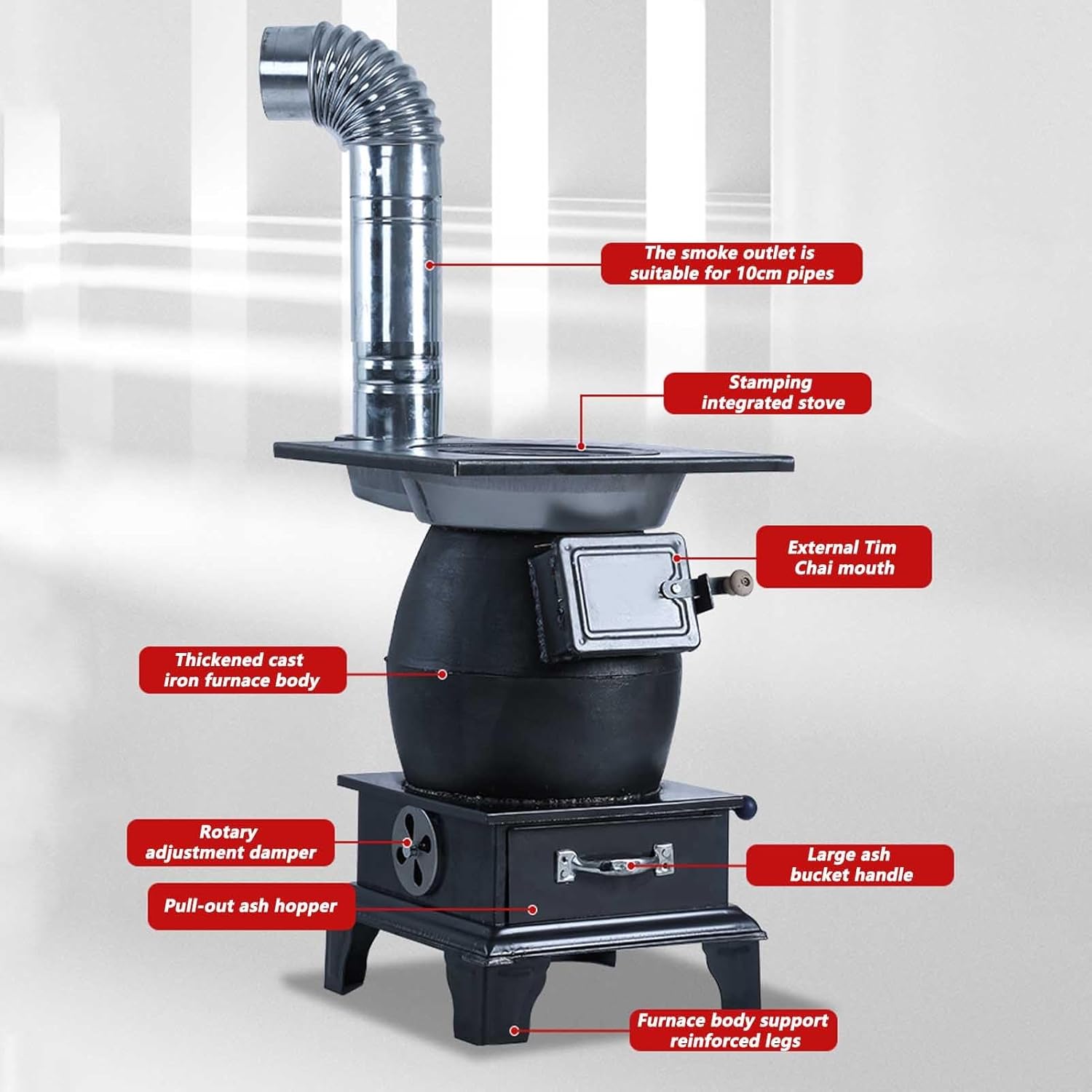 Outdoor Wood Burning Stove with Sectional Chimney Pipes S940003