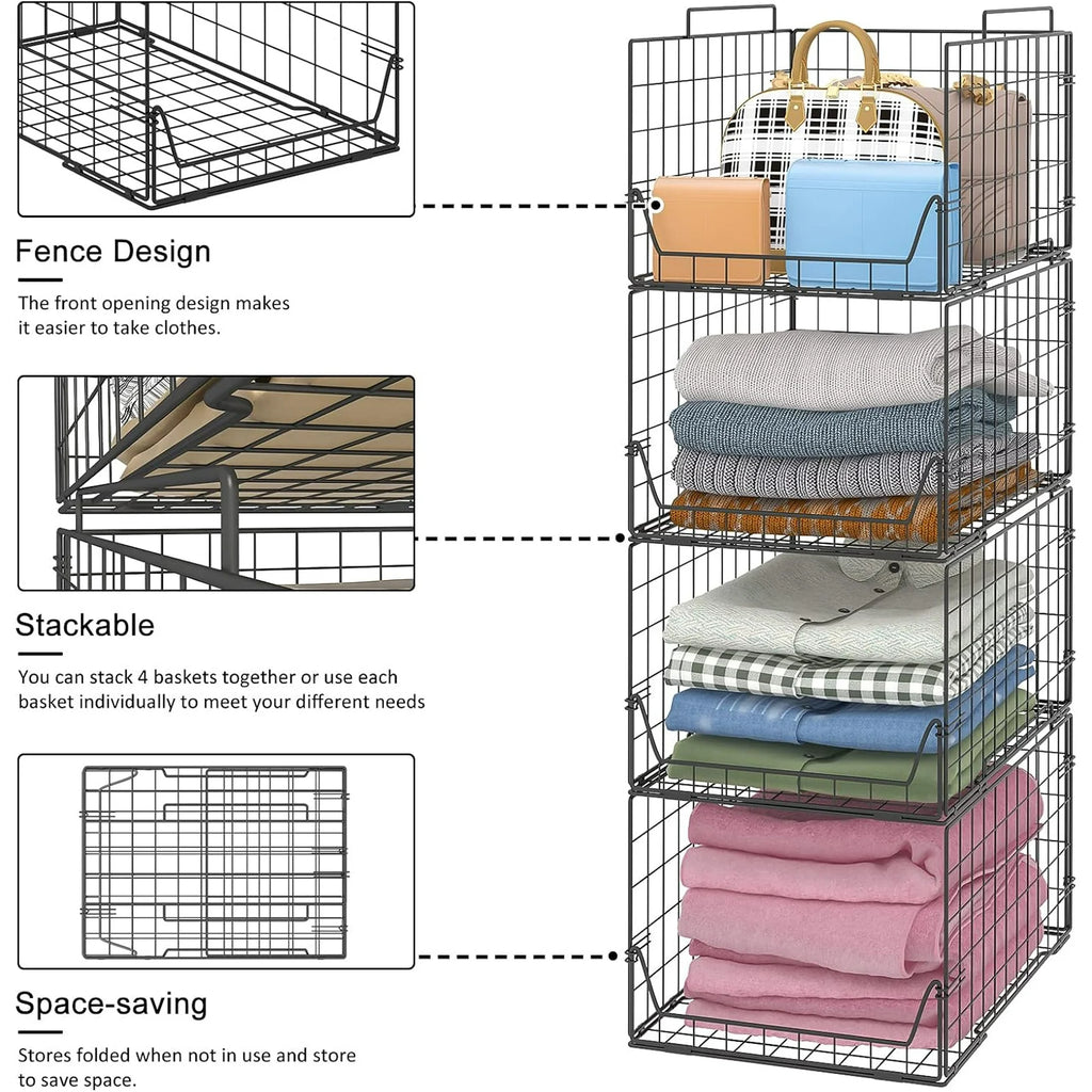 Black Metal Stackable Closet Organizers 4 Pack M525