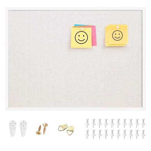 12"x16" inch Linen Bulletin Board with White Wood Style Frame and 10 Pushpins Q966