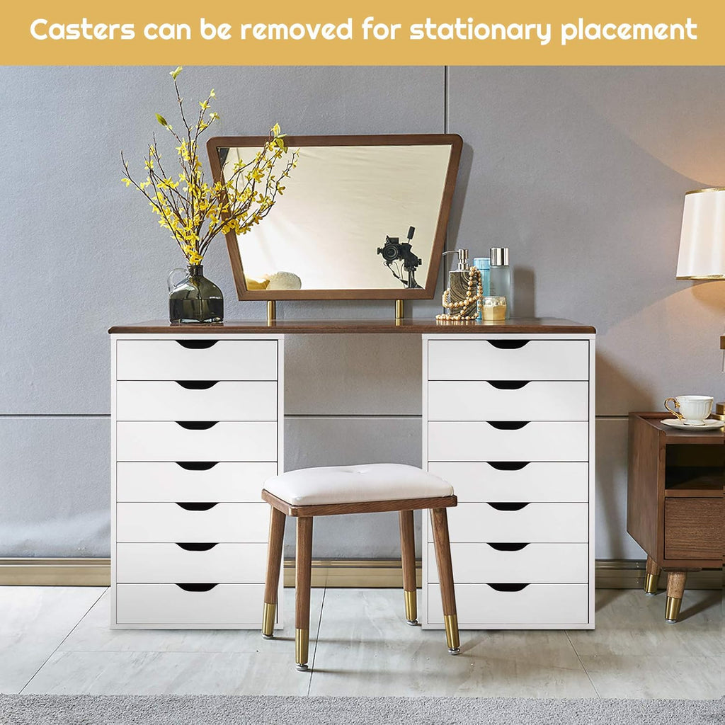 White 7 Drawer Mobile File Cabinet with Wheels Z86532