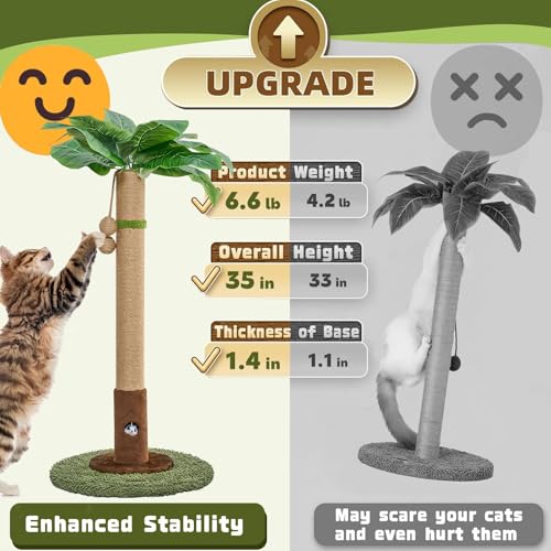 35" Tall Sisal Rope Cat Scratching Post with Hanging Ball and Cat Toys W705680