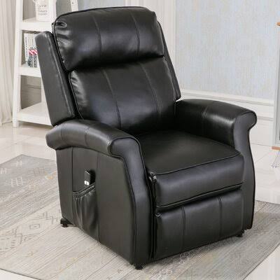 34.5x22 Wide Power Lift Assist Recliner Black Faux Leather O813750