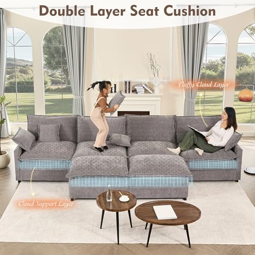 Black Chenille U Shaped Modular Sectional Sofa with Ottoman U916