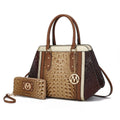 Taupe Chocolate Crocodile-Embossed Satchel Handbag 2-Piece Set J82725