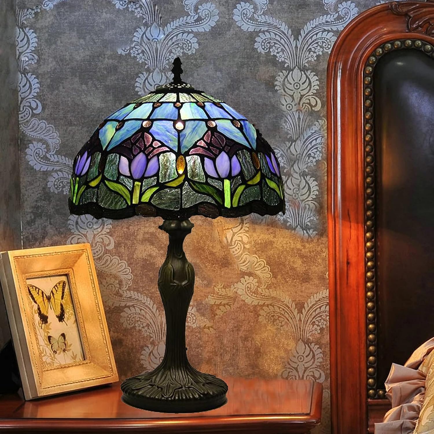 Purple Tulip Stained Glass Table Lamp 12 Inches L199