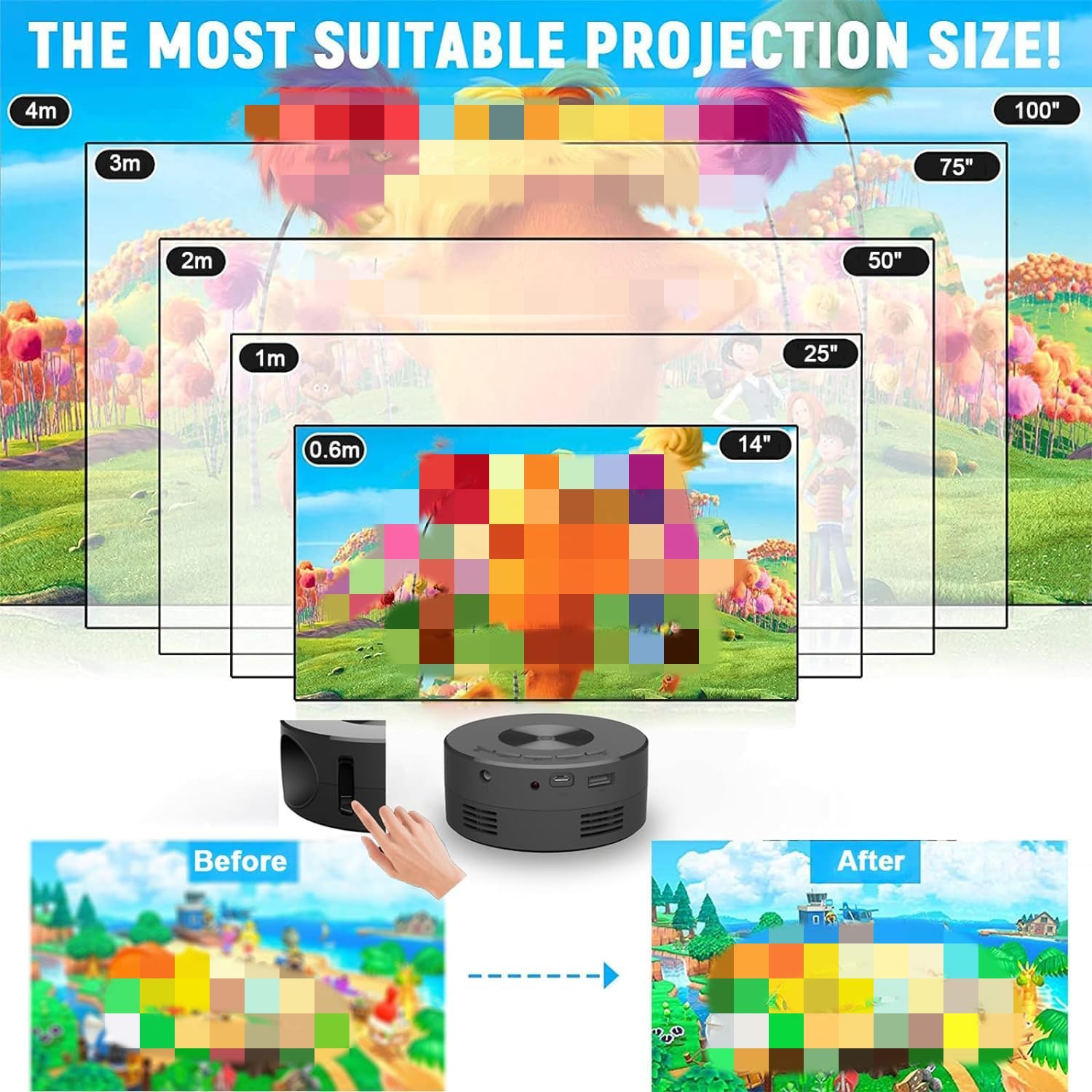 Mini Projector, 1080P Video Projector R395