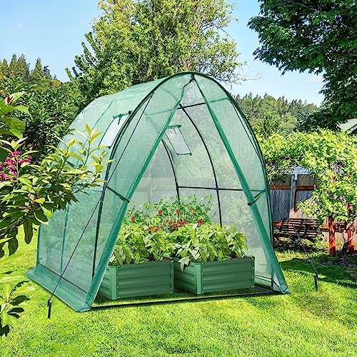 Portable Tunnel Greenhouse with Mesh Windows, 5.9x5.9x6.6 FT W8415