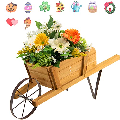 Red Wood Wagon Planter with 9 Magnetic Accessories M132576